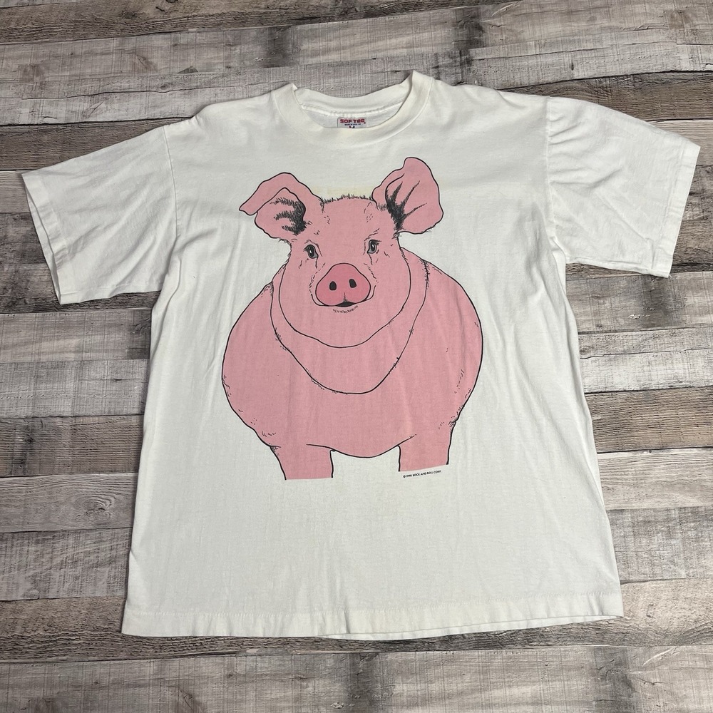 Charolettes Web Shirt Size XL White Vintage 90s Wilbur The Pig Nostalgia Tee